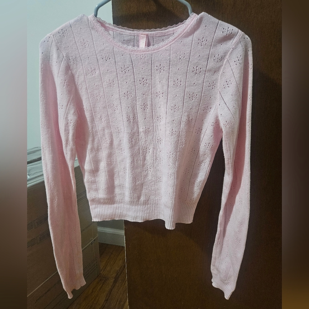 SKIMS Pink Pointelle Knit Long Sleeve Top Size Small - Picture 2 of 5